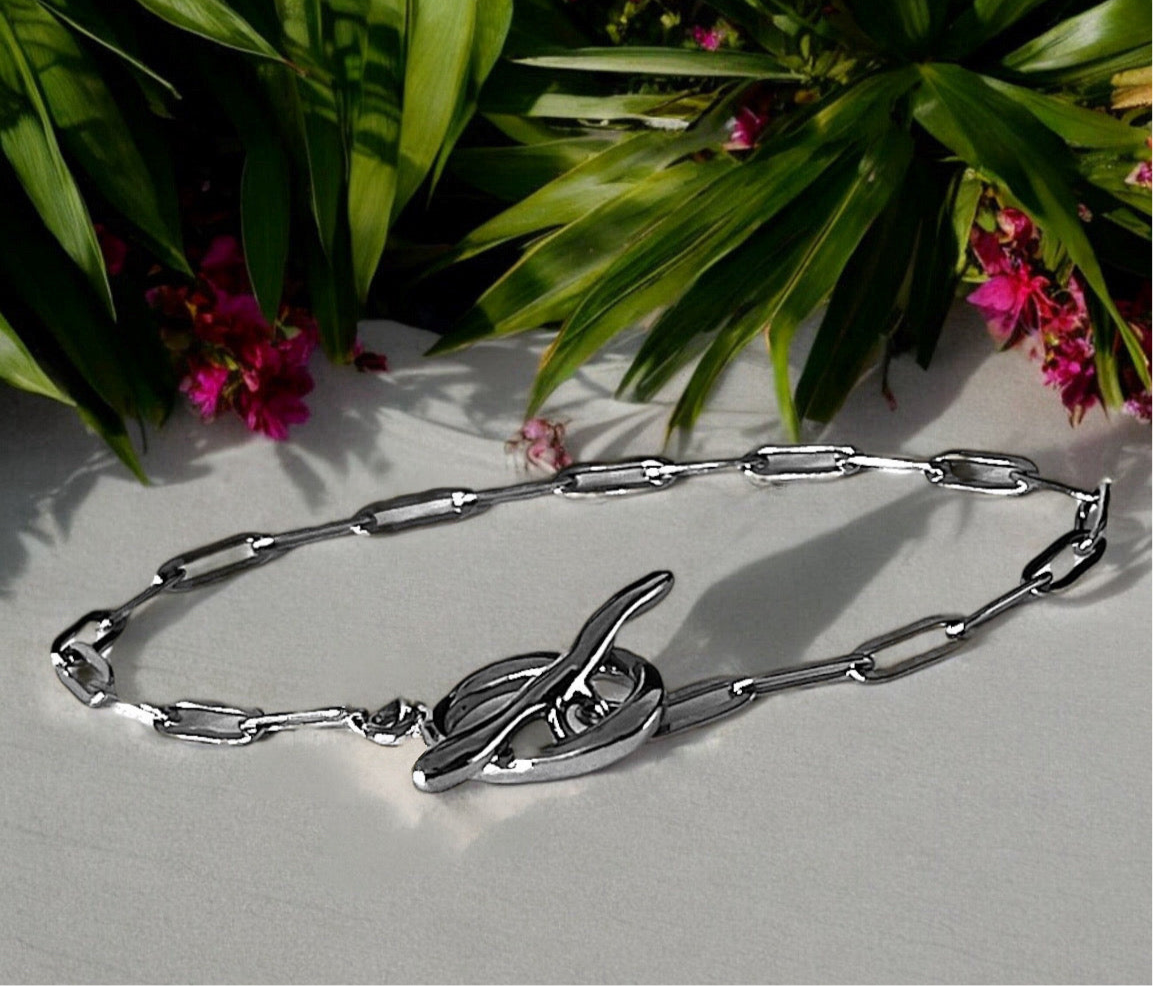 Silver Chain Link Toggle Bracelet