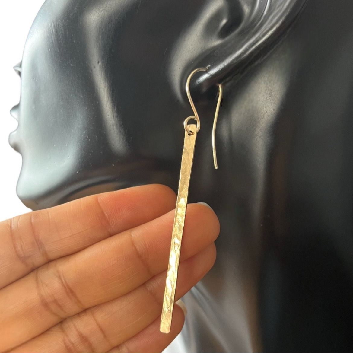 14K Gold Filled Hammered Bar Earrings