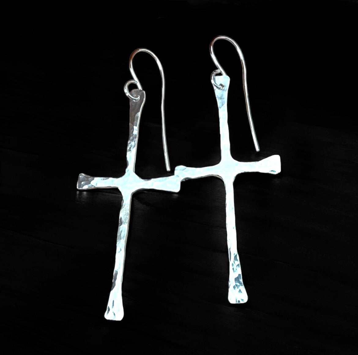 Hammered Silver Cross Earrings