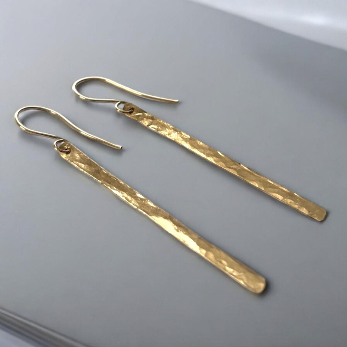 14K Gold Filled Hammered Bar Earrings