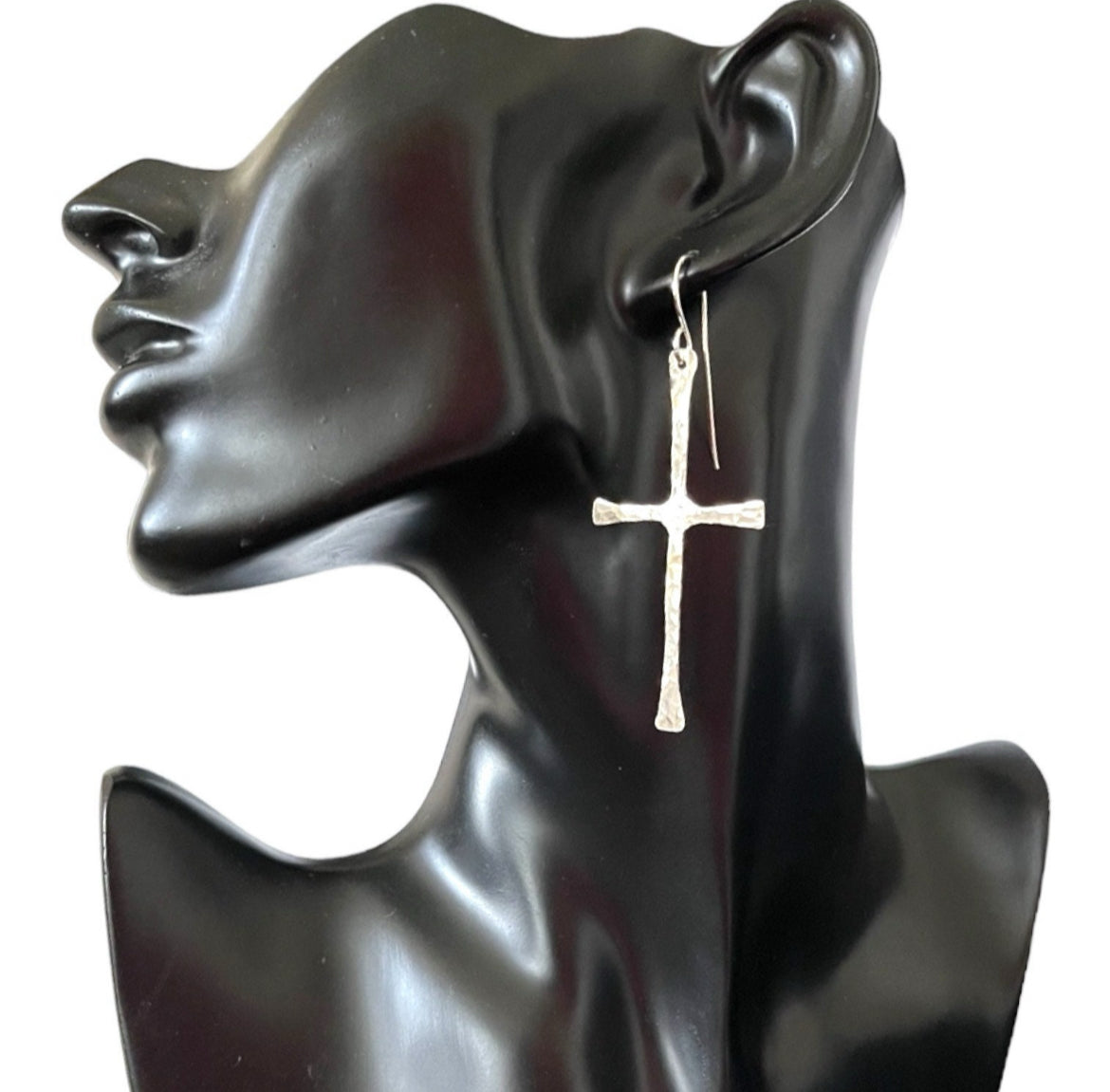 Hammered Silver Cross Earrings