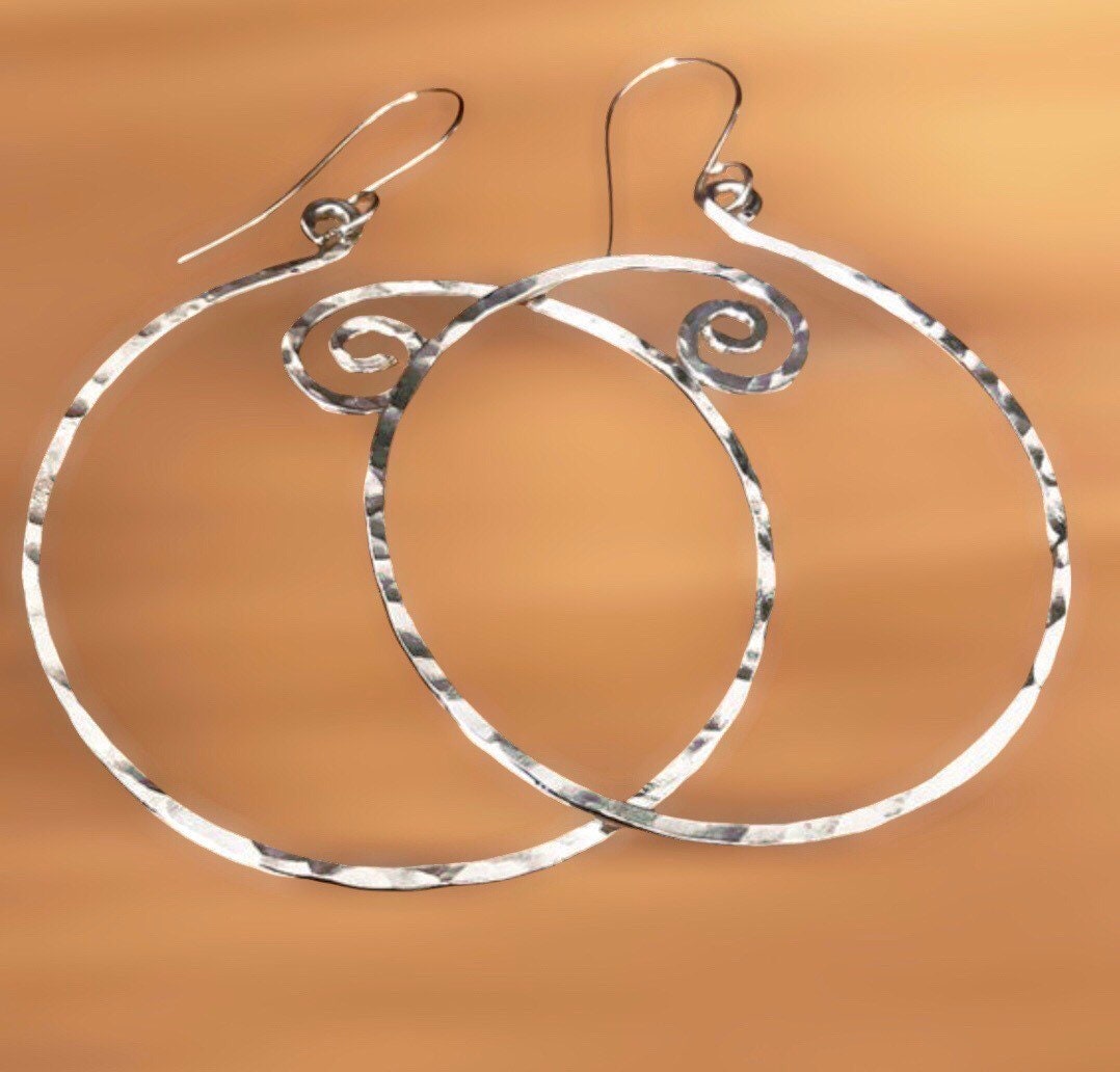 Hammered Silver Hoop Earrings