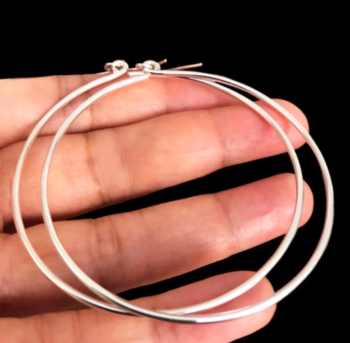 Oversized Polished Silver Hoop Earrings