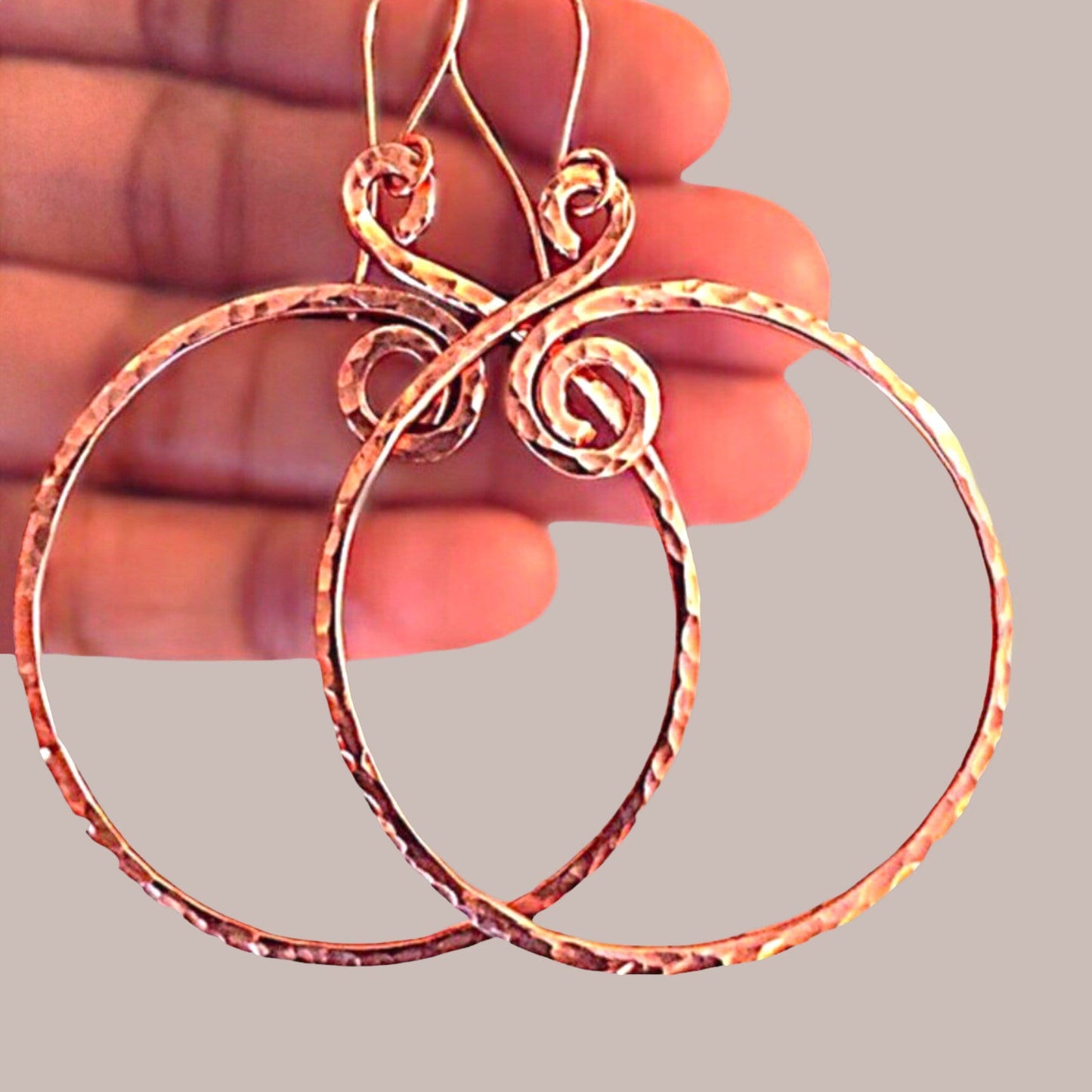 Shiny Hammered Copper Hoop Earrings