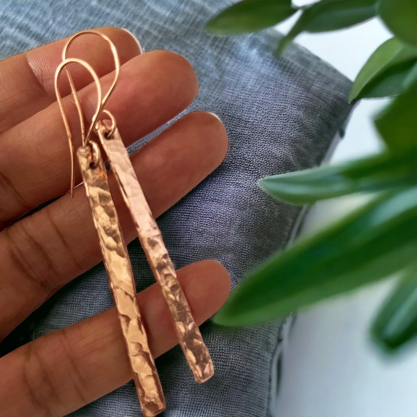 Hammered Copper Bar Earrings