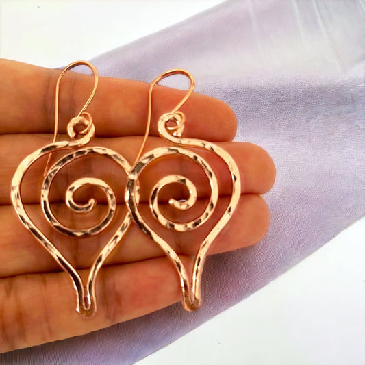 Big Copper Heart Earrings