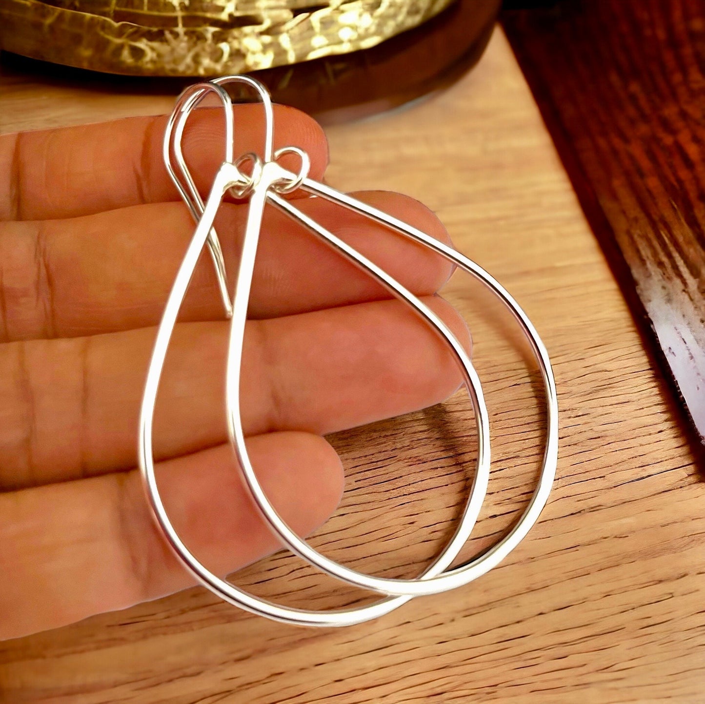 Oversized Silver Teardrop Hoops